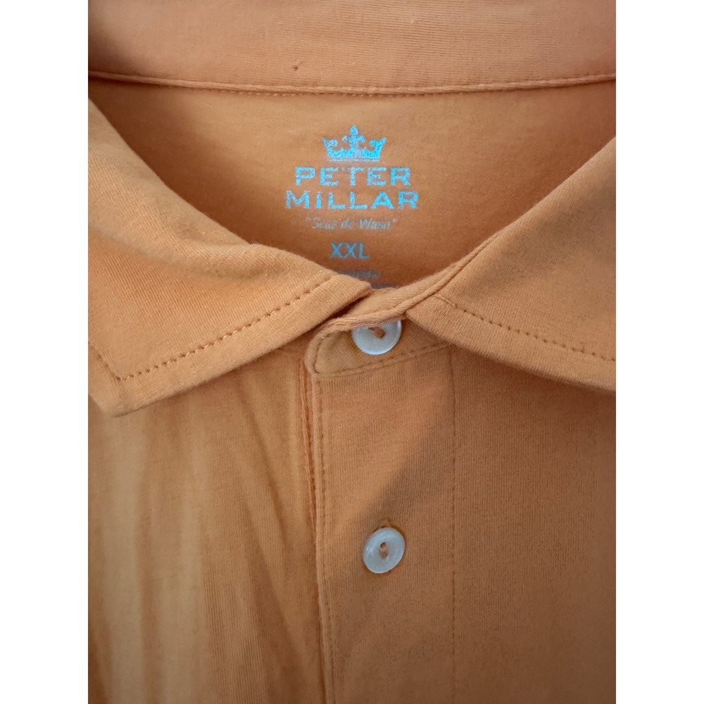 Peter Millar Seaside Wash Orange Polo Shirt‎ Mens XXL Pocket Crown Logo